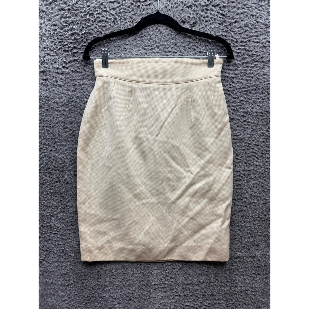 Escada By Margaretha Ley Pleated Wool Straight Pencil Skirt Beige Womens Size 38